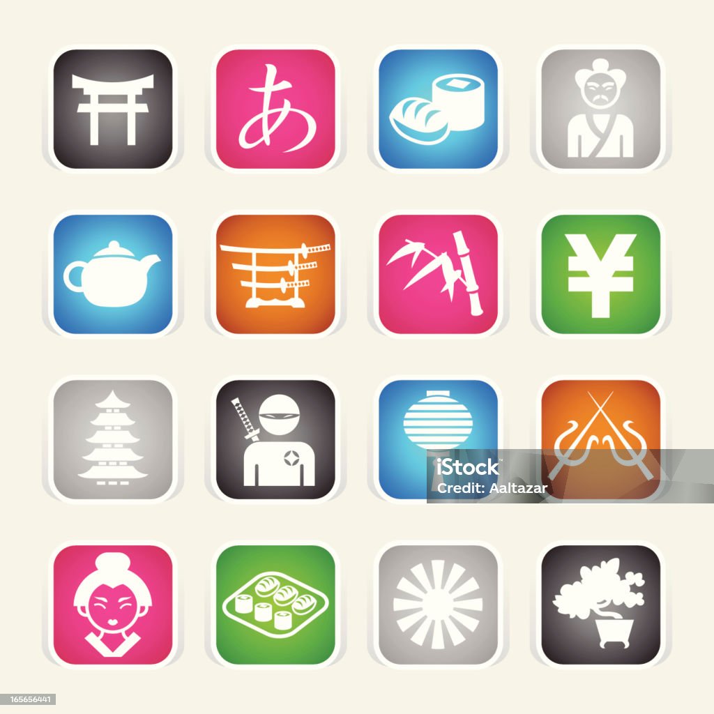 Multicolor Icons - Japan 16 icons related to Japan. Adult stock vector