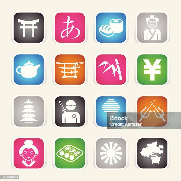 Multicolor Icons Japan Stock Illustration - Download Image Now - Adult, Blue, Bonsai Tree