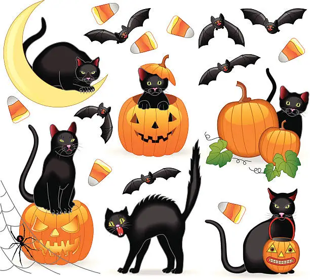 Vector illustration of Halloween cats