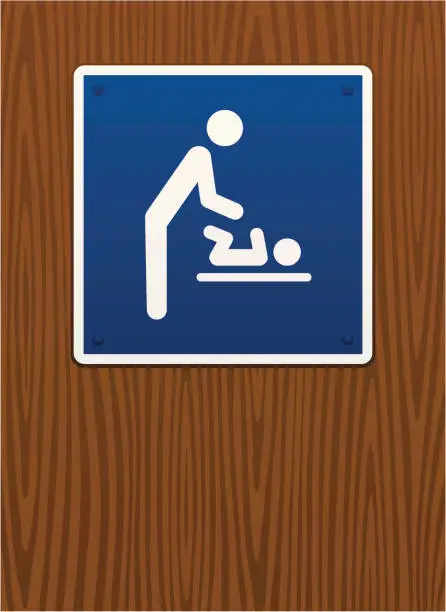 Vector illustration of Baby changing station sign on wood grain background