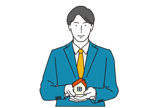 Vector illustration of businessman with model house