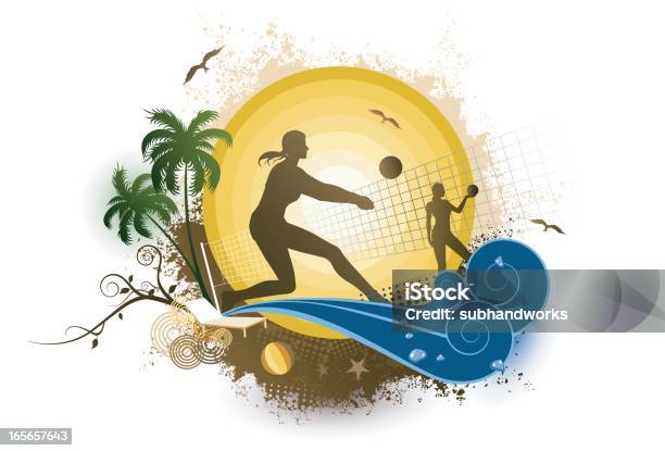 Voleibol De Praia - Arte vetorial de stock e mais imagens de Vetor - Vetor, Voleibol de Praia, Adulto
