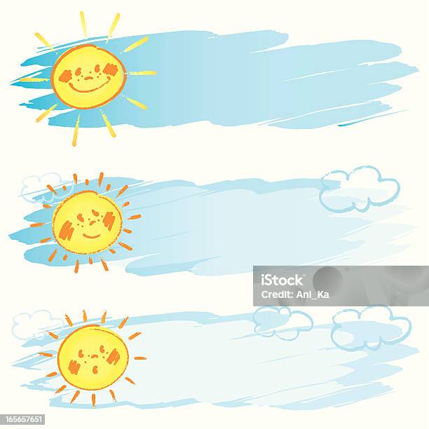 Летом Баннеры С Солнце И Облака — стоковая векторная графика и другие изображения на тему Абстрактный - Абстрактный, Векторная графика, Веселье