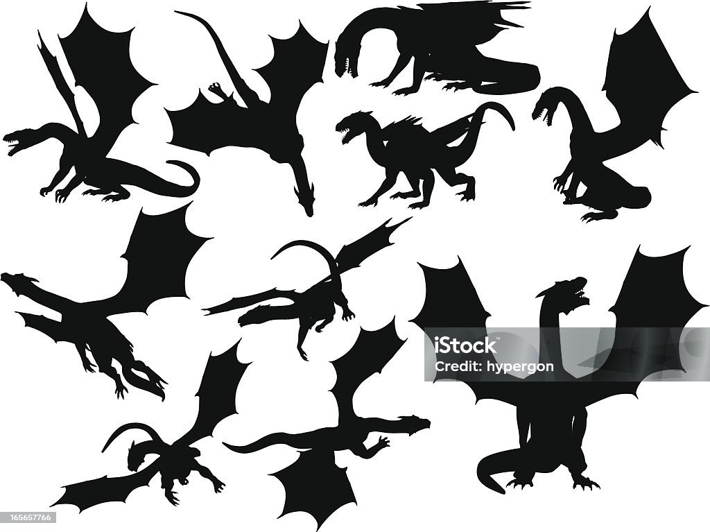 Dragon Silhouette Collection Silhouettes of a dragon in various poses.  Dragon stock vector