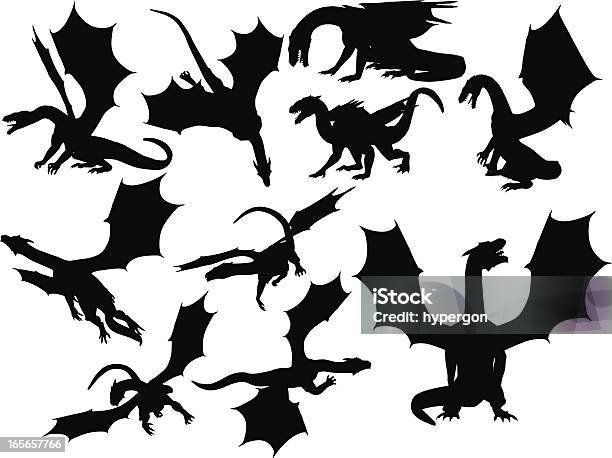 Dragon Silhouette Collection Stock Illustration - Download Image Now - Dragon, Outline, Vector