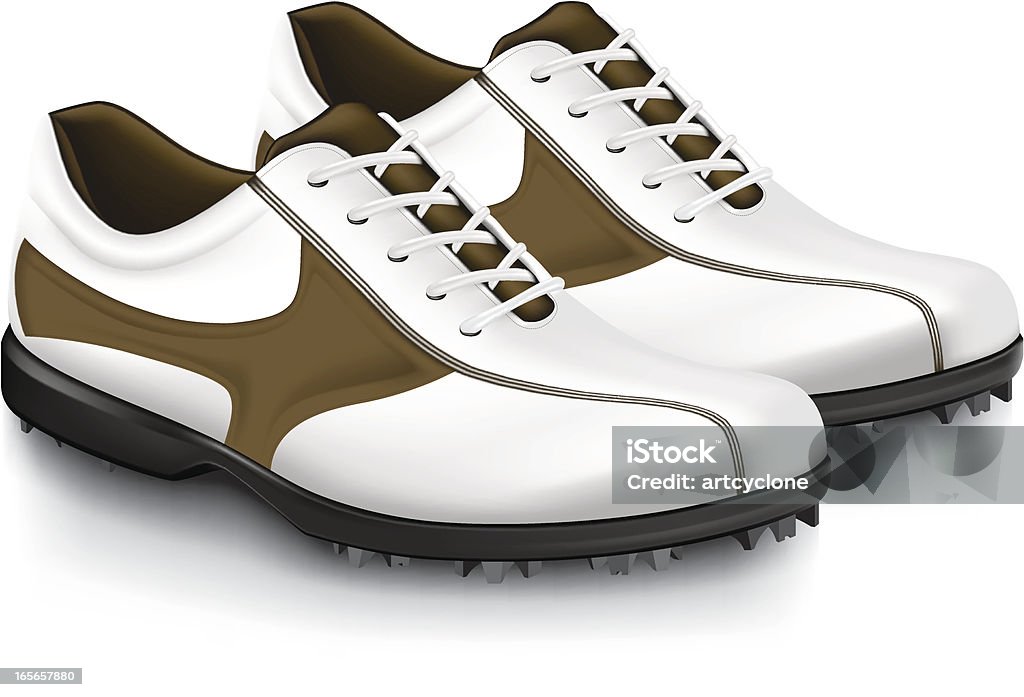 Golf Shoe A pair of realistic vector golf shoe with modern design in brown and white. Golf Shoe stock vector
