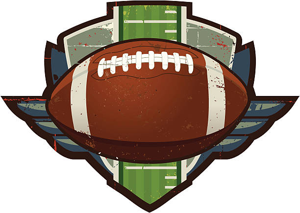 гранж футбольный crest с поле - футбольный мяч иллюстрации stock illustrations