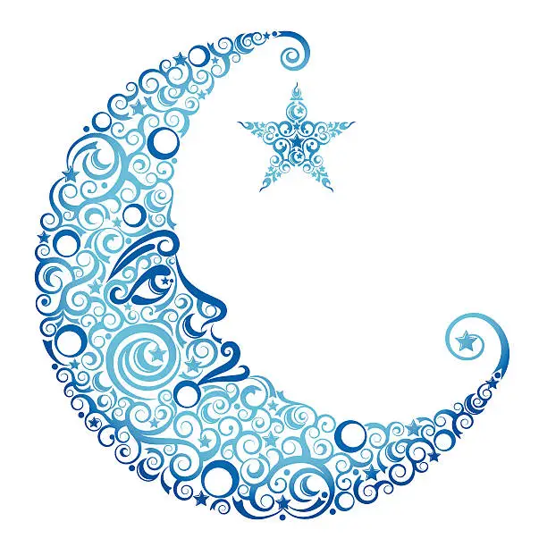 Vector illustration of Crescent Moon & Star