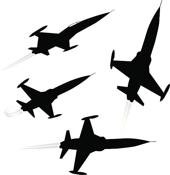 jet plane silhouette set jet plane silhouette set supersonic airplane stock illustrations