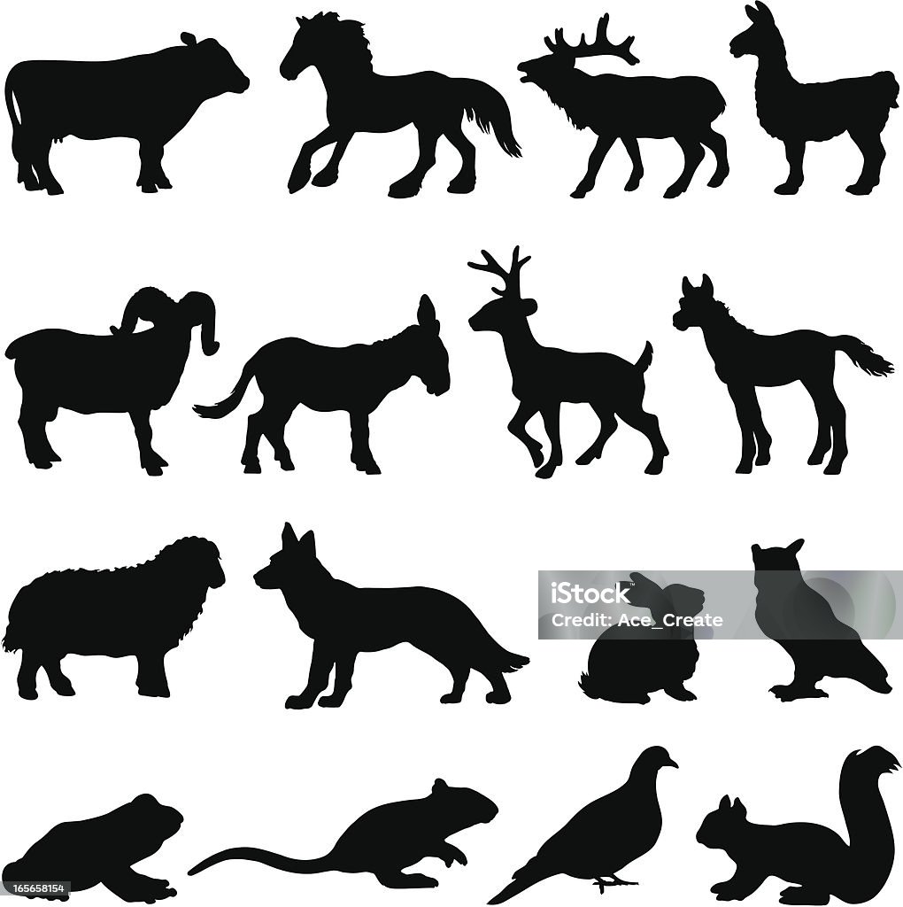 Country farm animal silhouettes Vector silhouettes of many different farm animal profiles. Cow stock vector