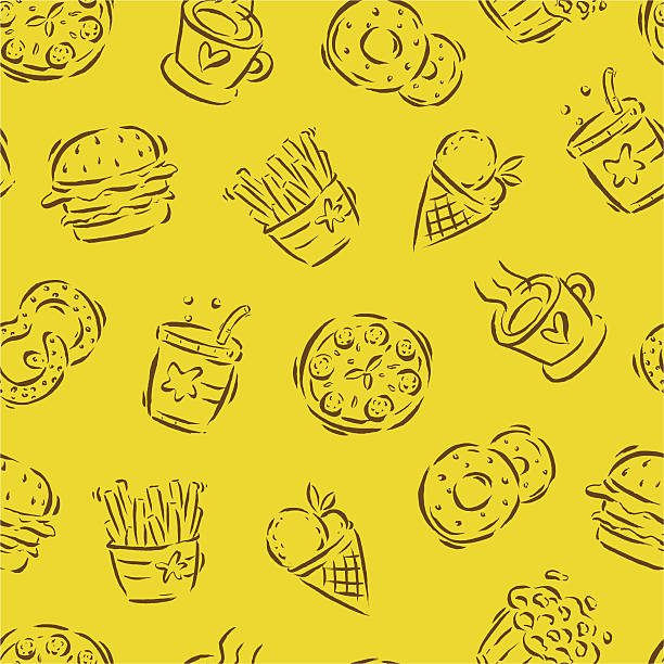 nahtlose fast-food-muster - catering stock-grafiken, -clipart, -cartoons und -symbole