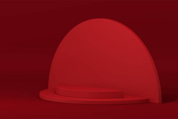 istock Red fashion 3d podium curved step pedestal empty commercial showcase realistic vector 1656583375