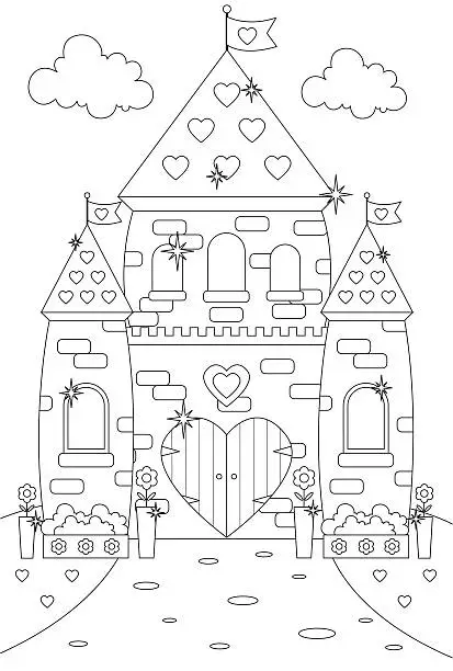 Vector illustration of Fairytale Enchanted Sparkly Princess Castle/Palace to Color In.