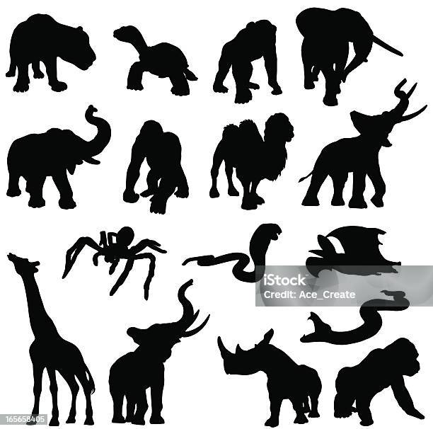 Afrykańskie Zwierzęta W Sylwetka - Stockowe grafiki wektorowe i więcej obrazów Sylwetka - Sylwetka, Szympans, Wielbłąd