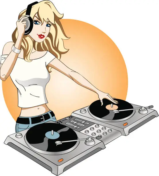 Vector illustration of Girl DJ aRockin