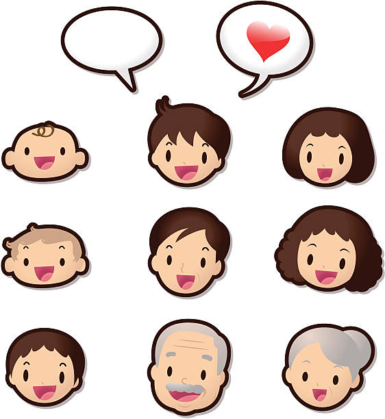 illustrazioni stock, clip art, cartoni animati e icone di tendenza di carino icona set (emoticon)-gentile membri della famiglia (love - baby grandparent grandmother grandfather
