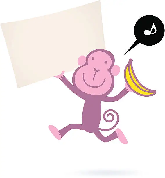 Vector illustration of monkey holding a blank sign for your message