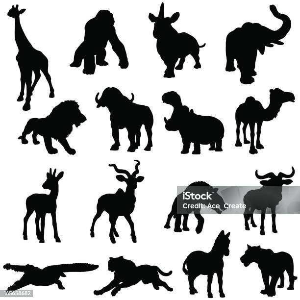 Afrikanische Tiere Silhouette Kollektion Stock Vektor Art und mehr Bilder von Kontur - Kontur, Nilpferd, Gorilla