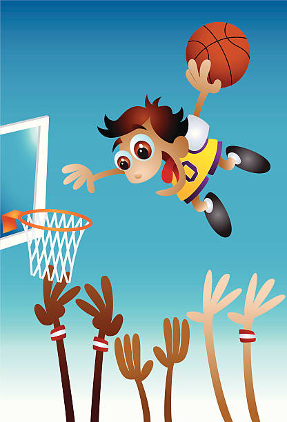 баскетбол ребенок шлем дворовой мультяшный - basketball sport human hand reaching stock illustrations