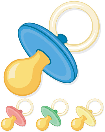 Green, yellow, blue and red pacifiers