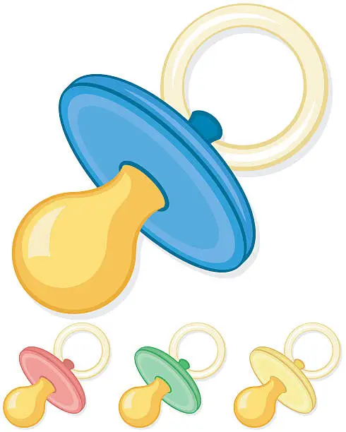 Vector illustration of Green, yellow, blue and red pacifiers
