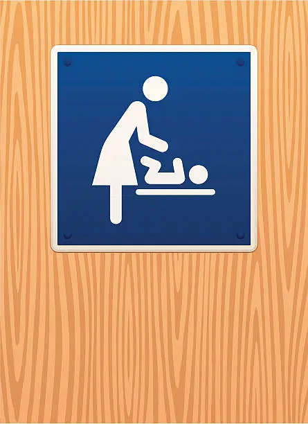 Vector illustration of Baby changing station sign on wood grain background