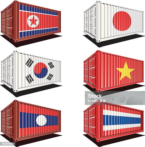 Cargo Container Mit Flagge Design Stock Vektor Art und mehr Bilder von Behälter - Behälter, Container, Einzelhandel - Konsum