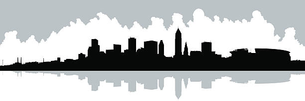 Cleveland Waterfront Skyline silhouette of Cleveland, Ohio. cleveland ohio stock illustrations