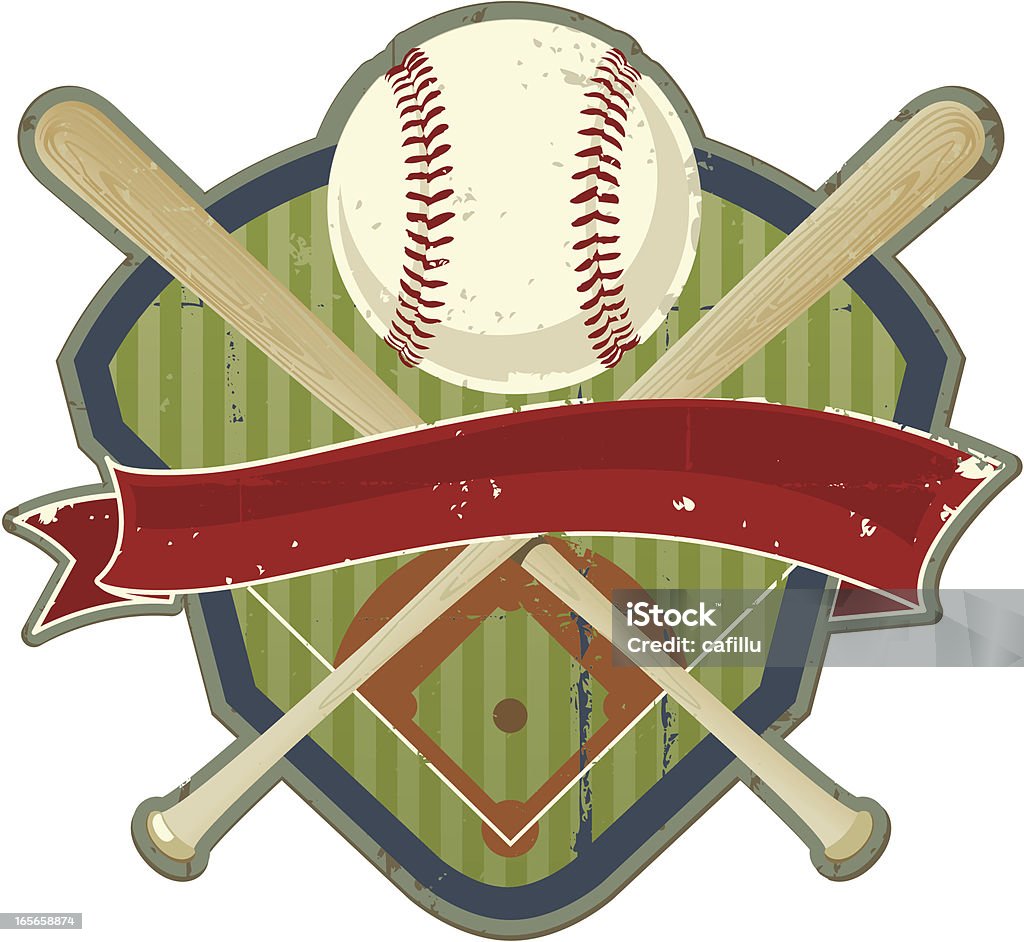 Retro-Baseball-Wappen mit field und bats - Lizenzfrei Baseballfeld Vektorgrafik