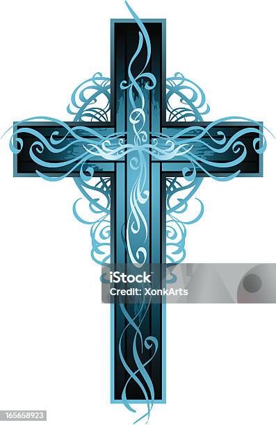 Volute Vite Croce - Immagini vettoriali stock e altre immagini di A forma di croce - A forma di croce, Blu, Colore nero