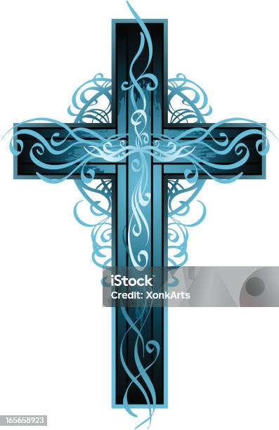 Swirling Vine Cross Stock Illustration - Download Image Now - Black Color, Blue, Christianity