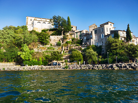 Glimpse of beautiful and picturesque village of Anguillara Sabazia located on the shores of Lake Bracciano with its lush colorful, Italy