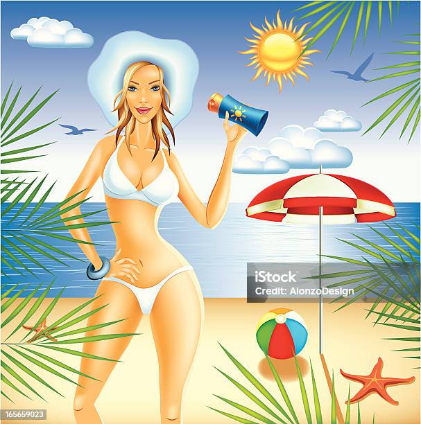 Gorące Lato Na Plaży - Stockowe grafiki wektorowe i więcej obrazów Bezpieczeństwo - Bezpieczeństwo, Bikini, Butelka