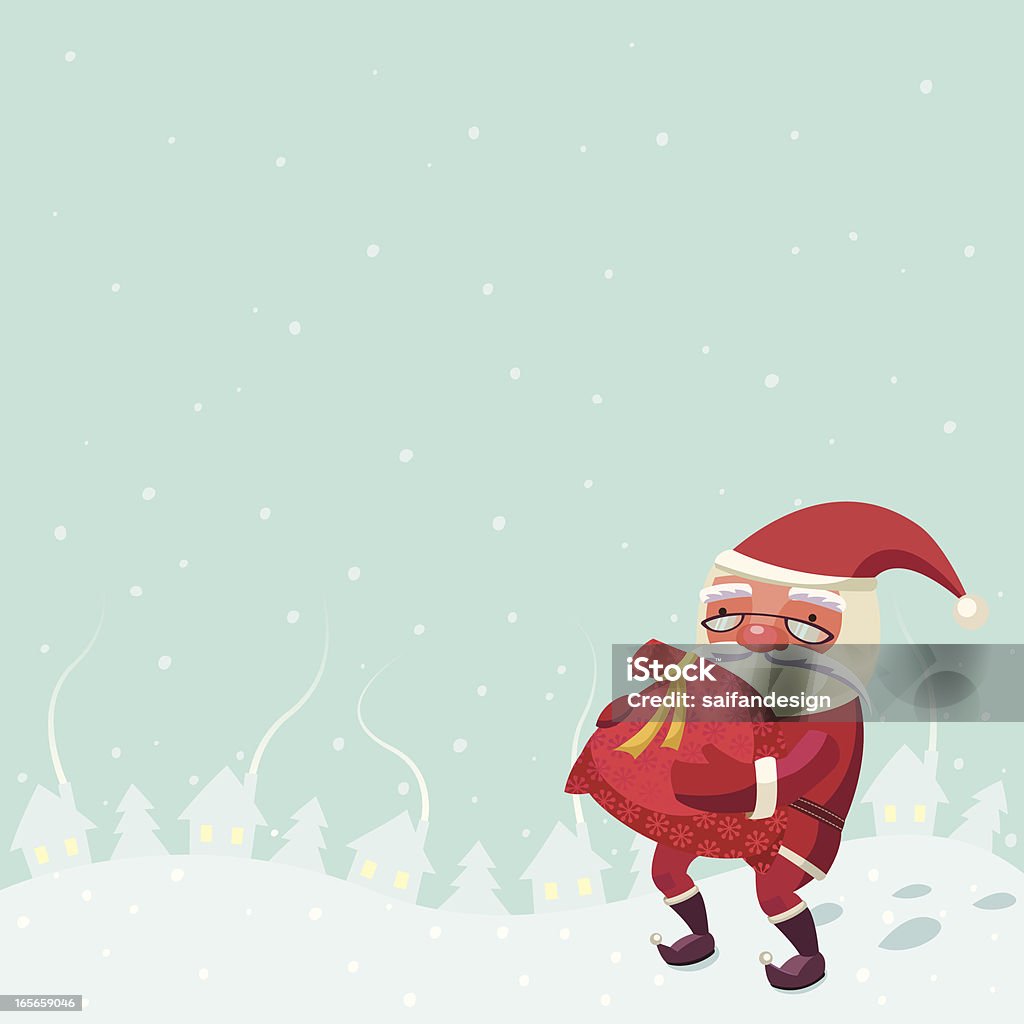 Papai Noel com saco de presentes. - Vetor de Azul royalty-free