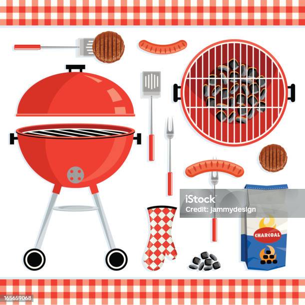 Zestaw Z Grilla - Stockowe grafiki wektorowe i więcej obrazów Grill - Grill, Barbecue, Hot dog