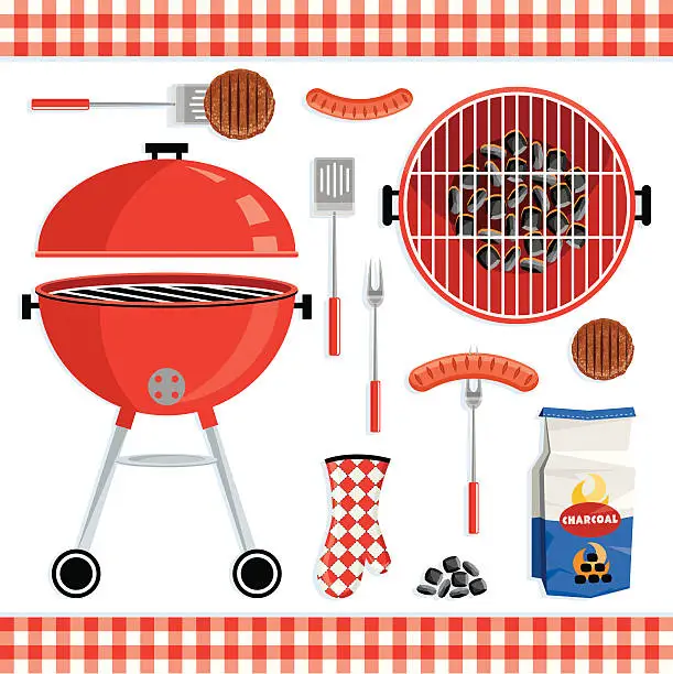 Vector illustration of Different icons of a barbecue set