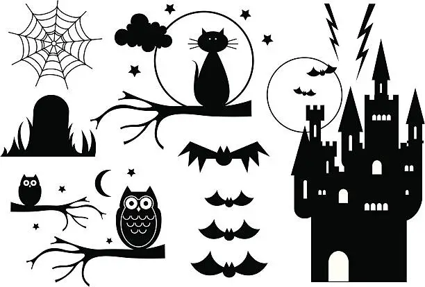 Vector illustration of Halloween Elements in Silhouette