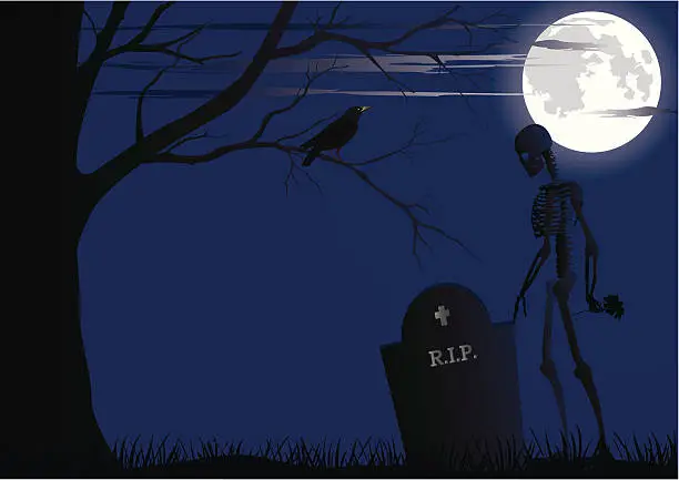 Vector illustration of Skeleton Paying Last Respects