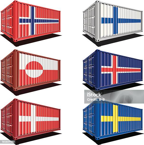 Conteneurs Cargo Avec Drapeau Designs Vecteurs libres de droits et plus d'images vectorielles de Suède - Suède, Récipient, Fret
