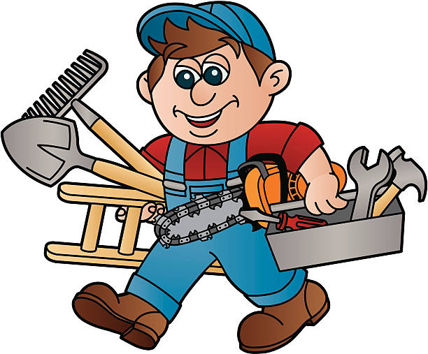 Handyman with Chainsaw vector art illustration