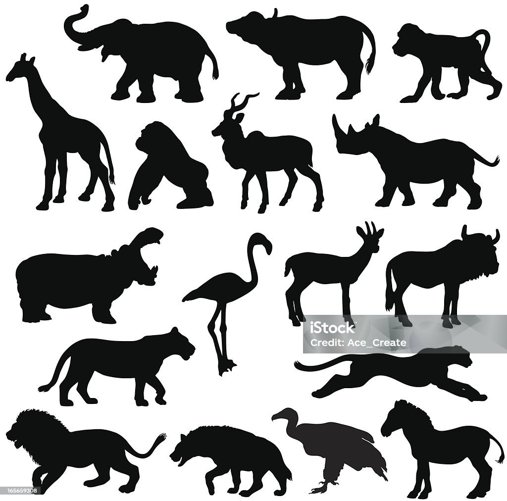 silhouette di animali africani profili - arte vettoriale royalty-free di Sagoma - Controluce