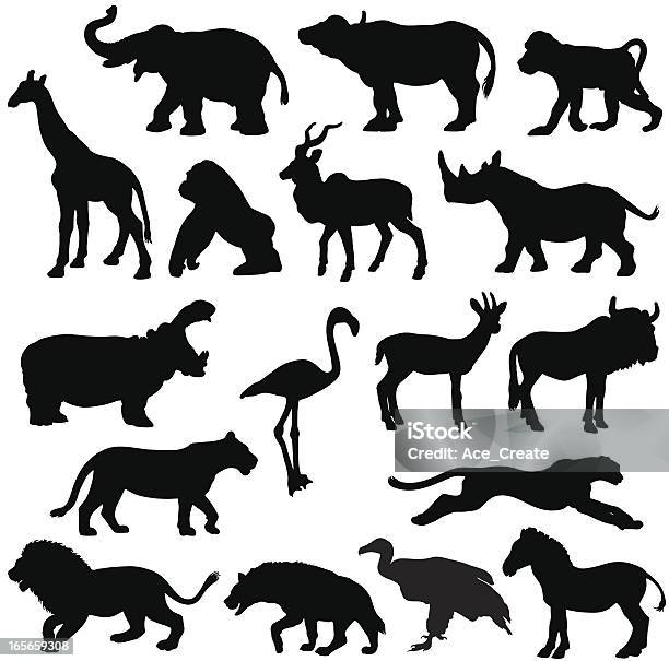 Silhouette Di Animali Africani Profili - Immagini vettoriali stock e altre immagini di Sagoma - Controluce - Sagoma - Controluce, Animale, Soggetti con animali