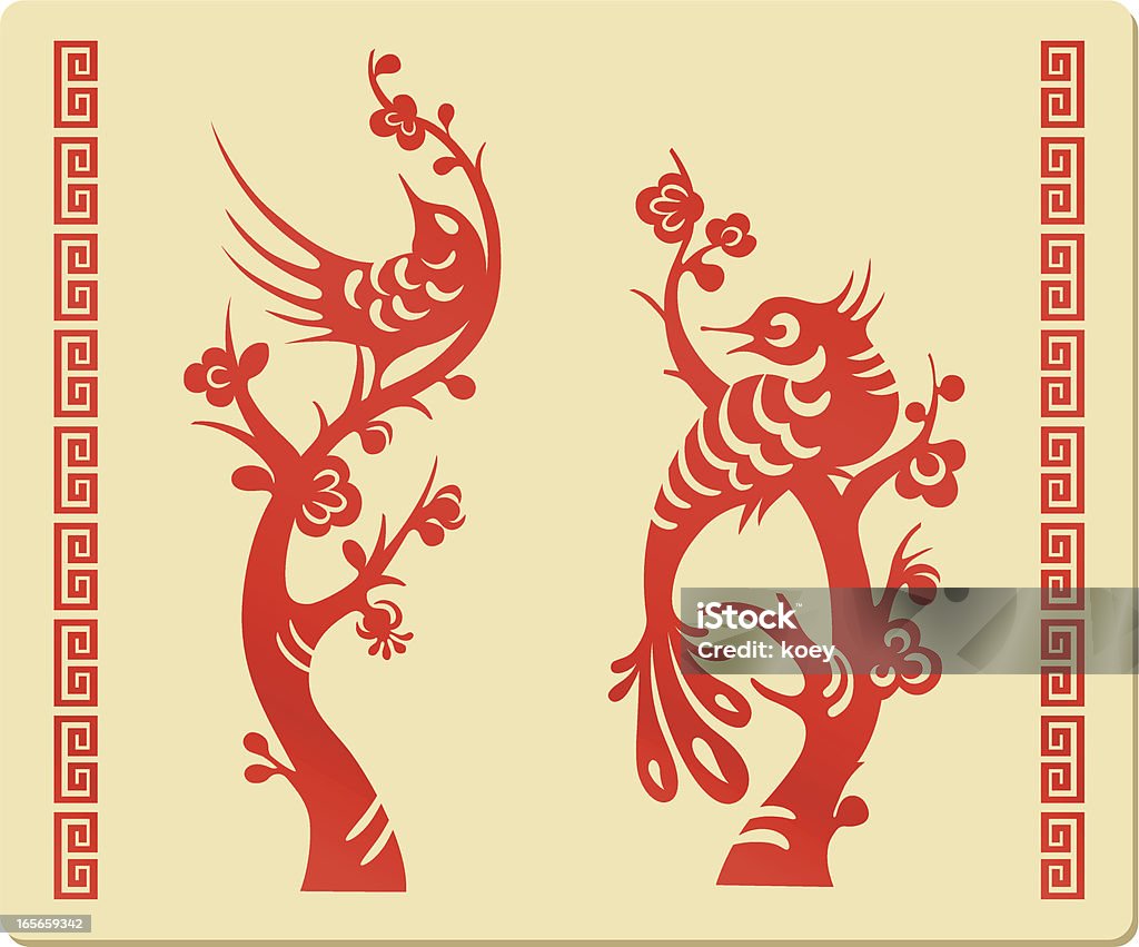 Китайский птица Blossom - Векторная графика Вырезание из бумаги роялти-фри