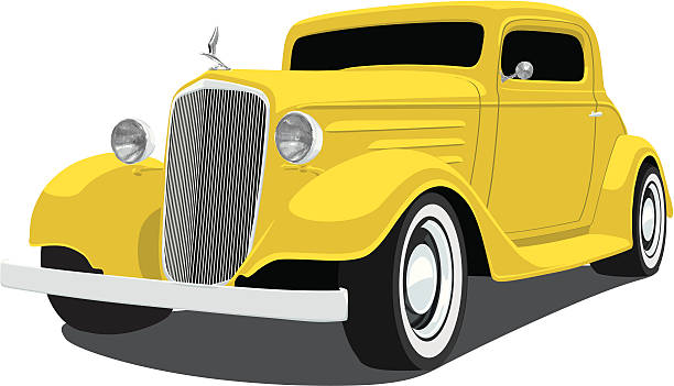 ilustrações, clipart, desenhos animados e ícones de amarelo 1933 chevrolet coupé - car door car isolated old