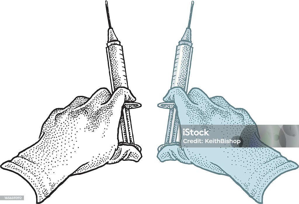 Syringe or Needle and Medical Glove Syringe or Needle and Medical Glove. Pen and ink vector illustration of a Doctor's medical glove and syringe. Layered and grouped for easy color edits. Compound paths. Scale to any size. Check out my "Medical and Health Vector" light box for more. Examining stock vector