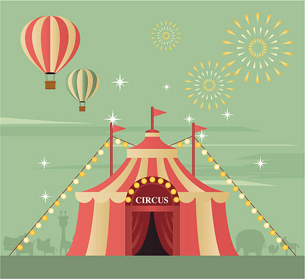 Circus Tent Circus tent with animal silhouette at the background. Zip contains AI and PDF formats. circus tent illustrations stock illustrations