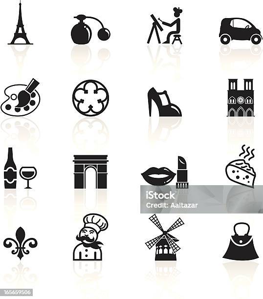Czarny Symbole Paryżufrancja - Stockowe grafiki wektorowe i więcej obrazów Paryż - Paryż, Artysta, Brie