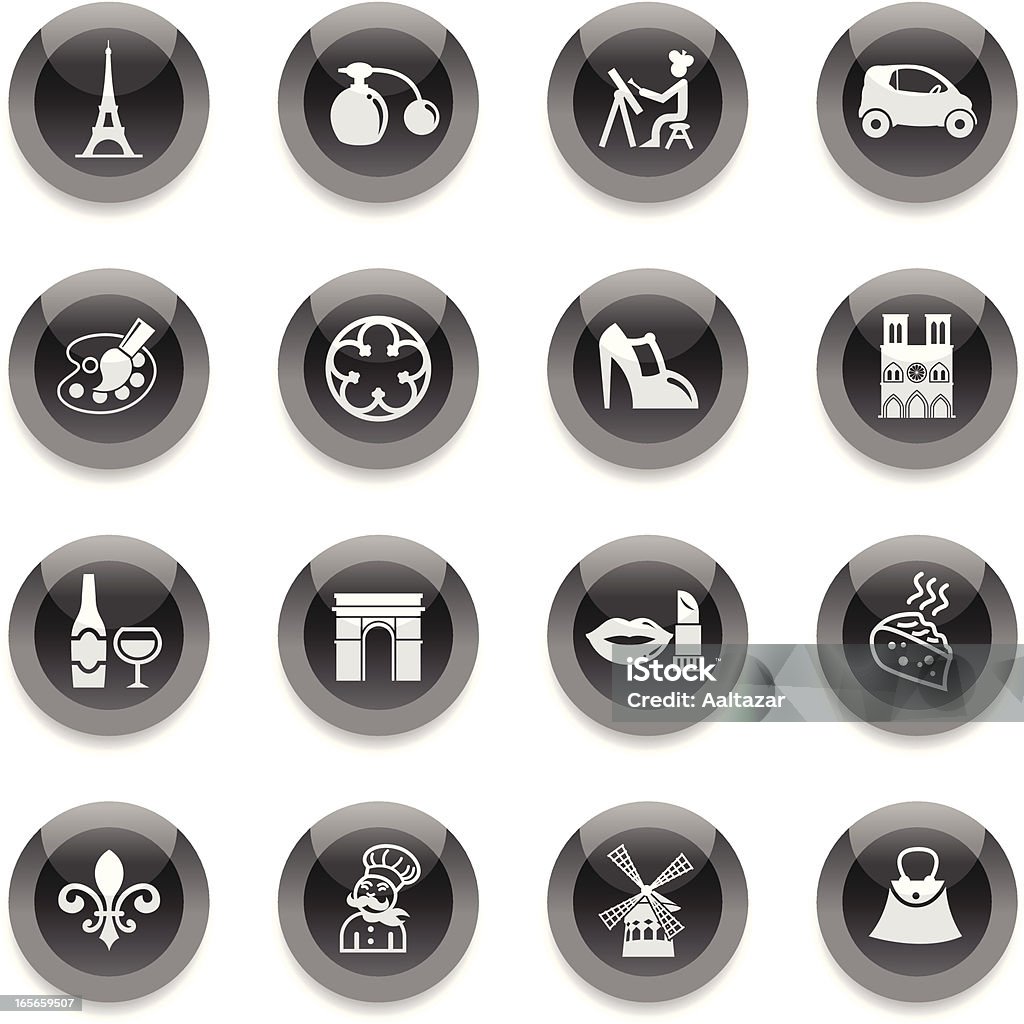 Czarny okrągły ikony & Paryżu-Francja - Grafika wektorowa royalty-free (Artysta)