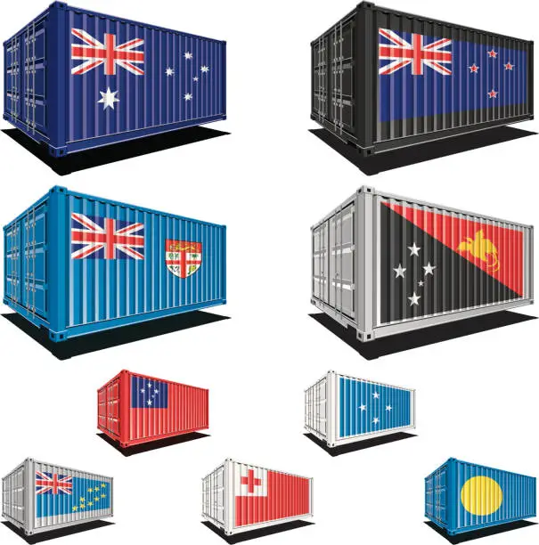 Vector illustration of Cargo containers with flag designs