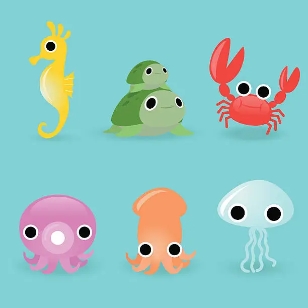 Vector illustration of Multicolor Marine Life Cartoon